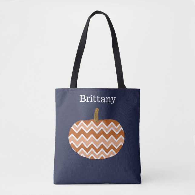 Bolsa Tote Cute Chevrons Pumpkin | Personalizado (Frente)