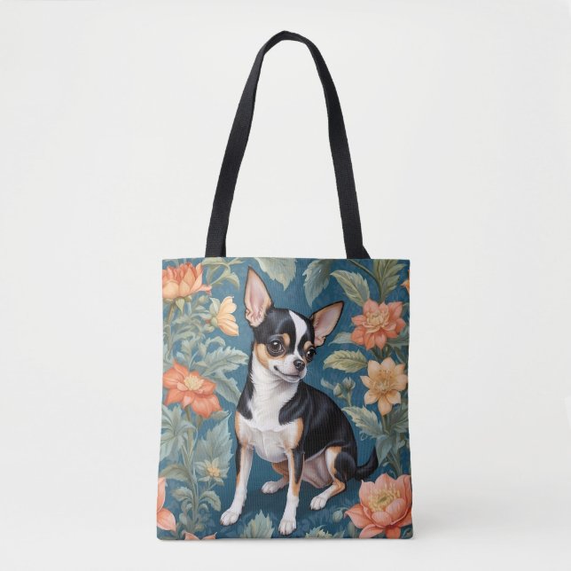 Bolsa Tote Cute Chihuahua William Morris Inspirou Floral (Frente)