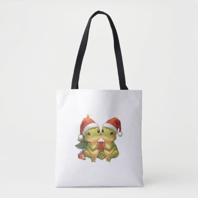 Bolsa Tote Cute Christmas Frogs Holding Gifts  Adorable Holid (Frente)