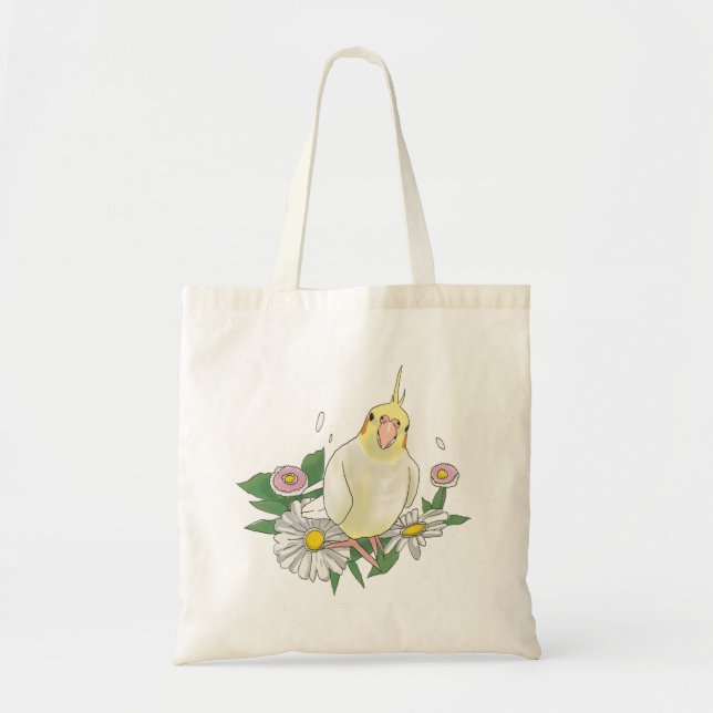 Bolsa Tote Cute Cockatiel Floral (Frente)