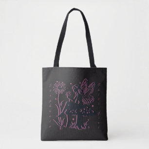 Bolsa Tote Cute Cogumelo de Fada e Flor Chill Girl