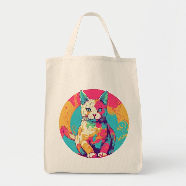 Bolsa Tote cute colorfull cat design  (Frente)