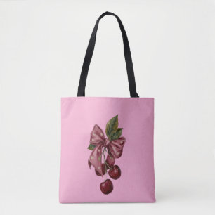 Bolsa Tote Cute Coquette Cereja Fita Rosa Estética
