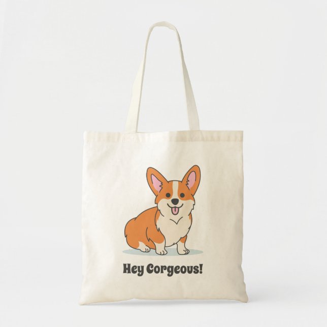 Bolsa Tote Cute Corgi Engraçado - Ei Corgeo (Frente)