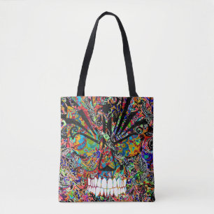 Bolsa Tote Cute crânio zangado abstrato colorido