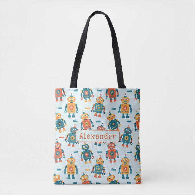 Bolsa Tote Cute Customizable Robot Print (Frente)