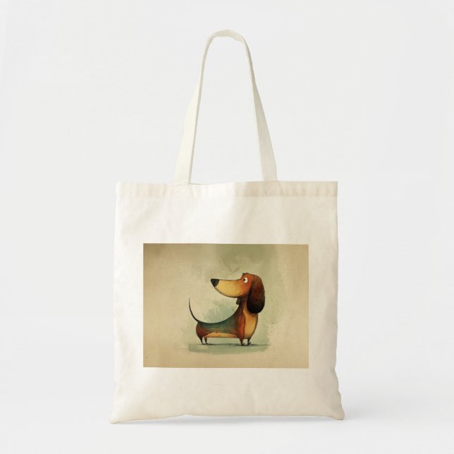 Bolsa Tote Cute Dachshund – Whimsical Dog Illustration (Frente)