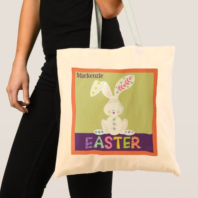 Bolsa Tote Cute Easter Bunny Nome Personalizado Inspirivência (Criador carregado)