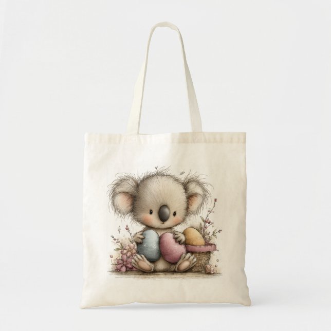 Bolsa Tote Cute Easter Koala Illustration with Pastel Eggs (Frente)