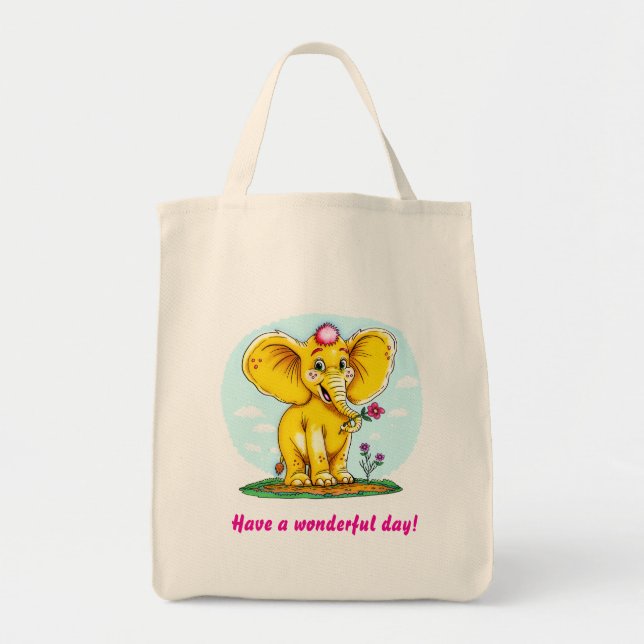 Bolsa Tote Cute Elephant Tote Bag – “Have a Wonderful Day!”  (Frente)