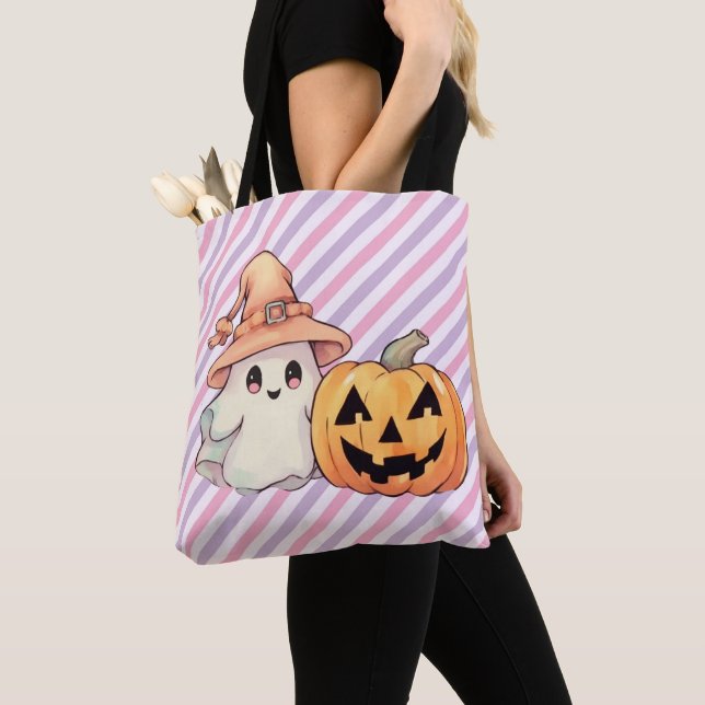 Bolsa Tote Cute Fantasma e Abóbora de Halloween (Close Up)