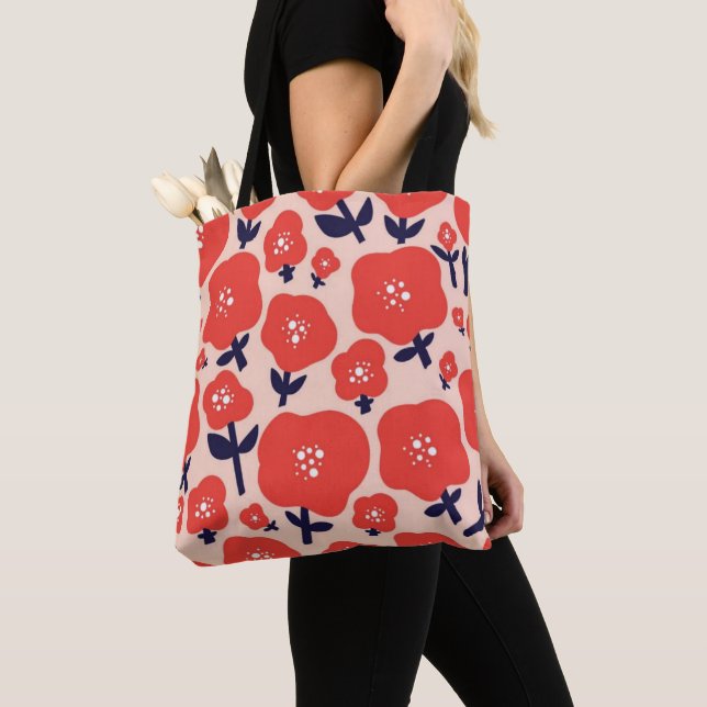 Bolsa Tote Cute Floral Seamless Pattern – Red Spring Flowers  (Close Up)