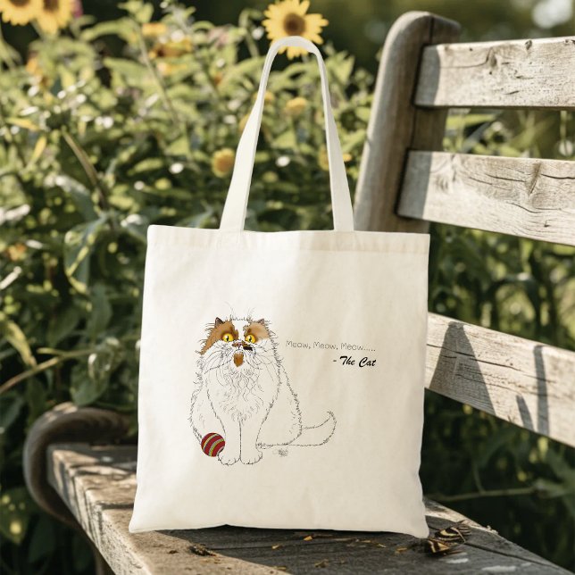 Bolsa Tote Cute Fluffy Persian Cat Funny Meow Blue (Criador carregado)