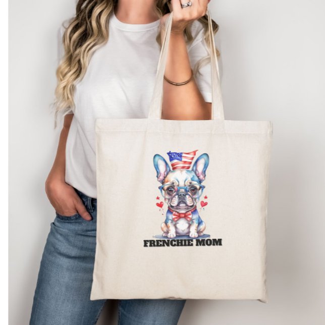 Bolsa Tote Cute French Bulldog American Flag with Hearts (Criador carregado)
