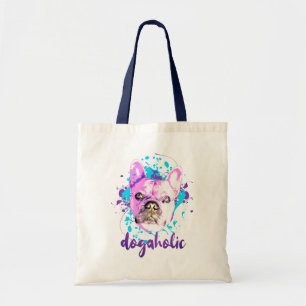 Bolsa Tote Cute French Bulldog Face Pink Blue Dogaholic