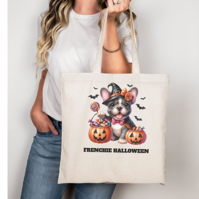 Bolsa Tote Cute French Bulldog Halloween Candy Witch (Criador carregado)