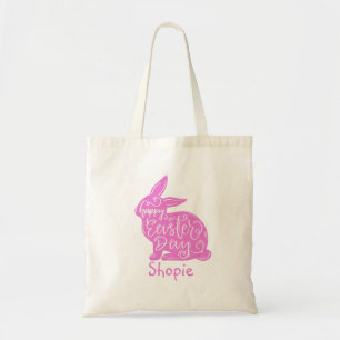 Bolsa Tote Cute Funny Easter Bunny Hunting Eggs Pink