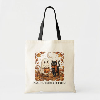 Bolsa Tote Cute Ghost and Black Cat Trick or Treat Autumn
