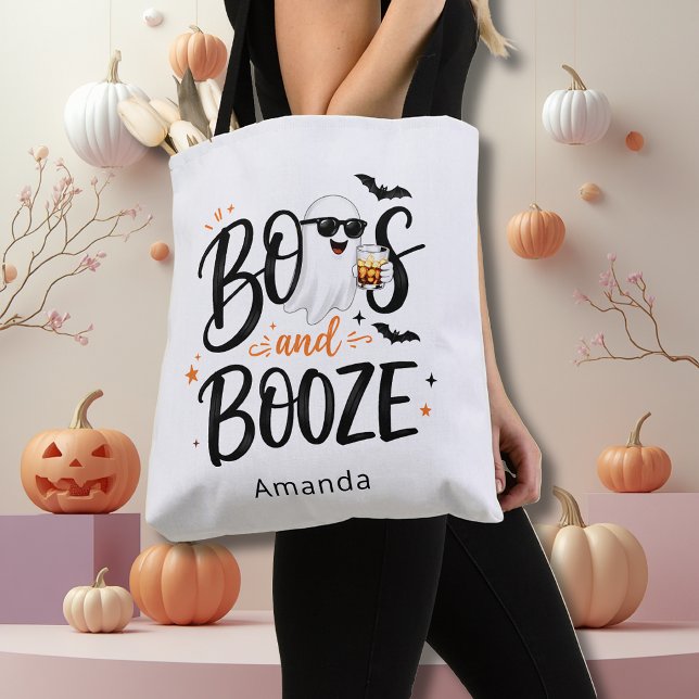Bolsa Tote Cute Ghost Boos e Bebidas Halloween (Criador carregado)