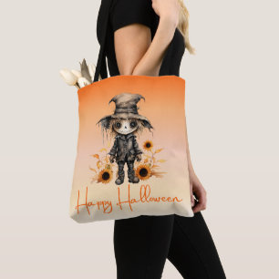Bolsa Tote Cute Ghoul Girassóis Laranja Ombre Feliz Halloween