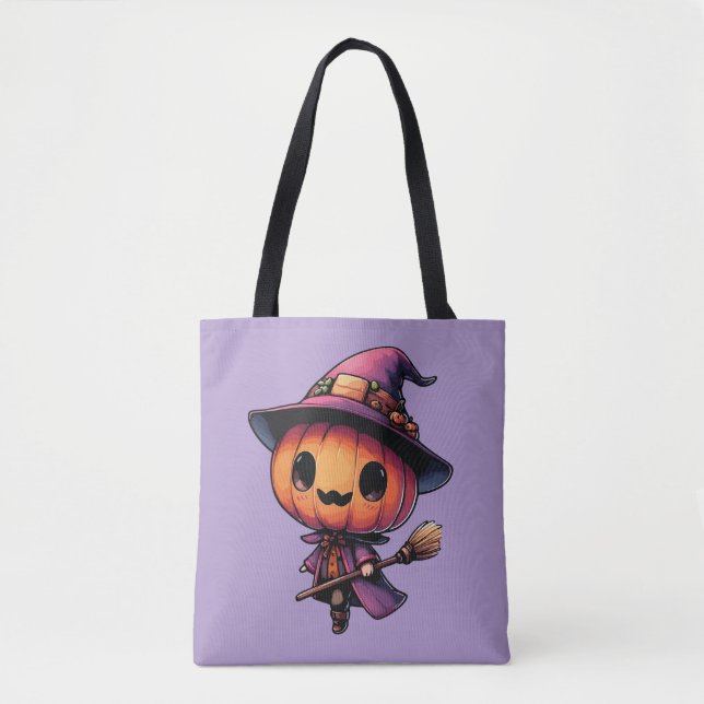Bolsa Tote Cute Halloween pumpkin witch (Frente)