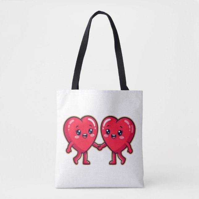 Bolsa Tote Cute Heart Characters Holding Hands (Frente)