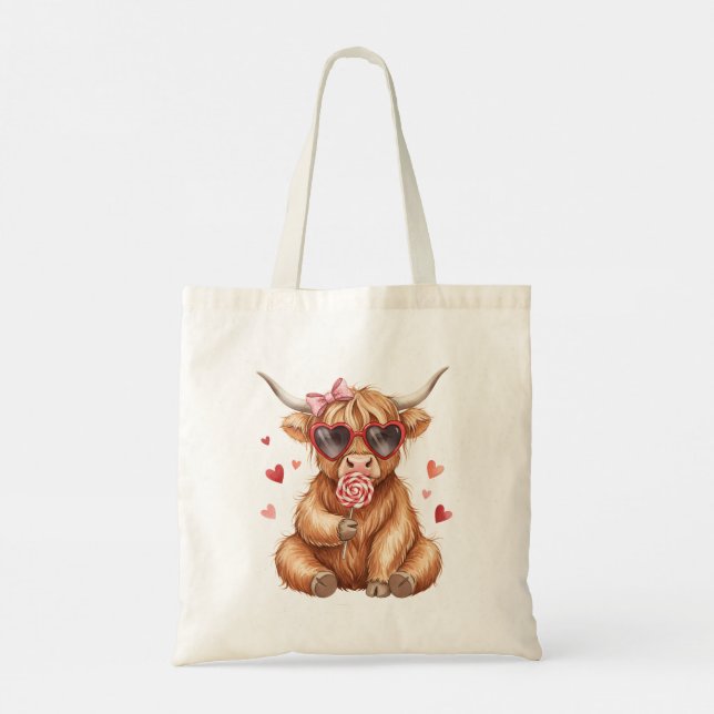 Bolsa Tote Cute Highland Cow Valentine Tote Bag (Verso)