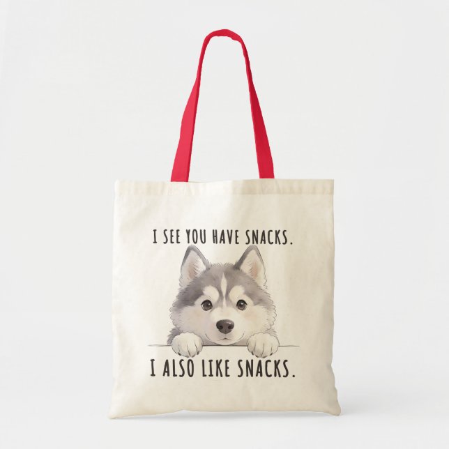 Bolsa Tote Cute Husky Dog Snacks Quote Funny Minimalist (Frente)