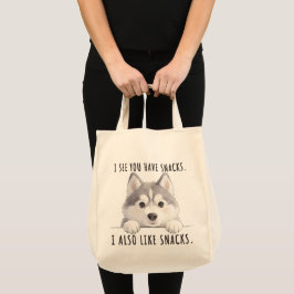 Bolsa Tote Cute Husky Dog Snacks Quote Funny Minimalist
