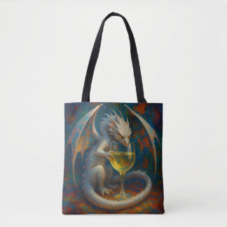 Bolsa Tote Cute Ivory Dragon & White Wine Fantasy Art