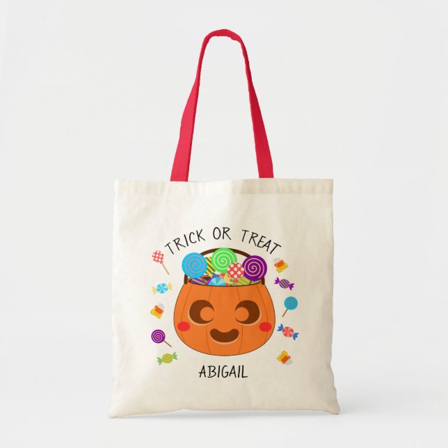 Bolsa Tote Cute Jack o Lanterna - Pedra do Halloween ou Trate (Frente)