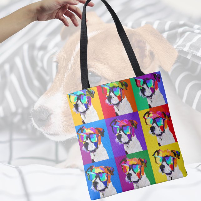 Bolsa Tote Cute Jack Russell Terriers no estilo pop art (Criador carregado)