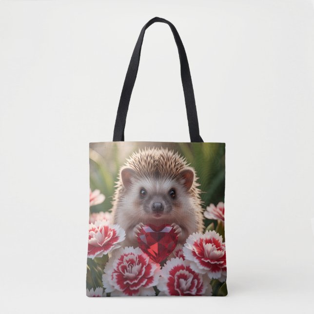 Bolsa Tote Cute January Hedgehog with Garnet Heart (Frente)