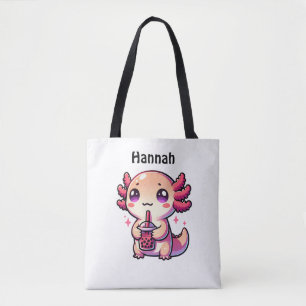 Bolsa Tote Cute Kawaii Axolotl com Chá de Bolha Personalizado