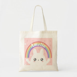 Bolsa Tote Cute Kawaii Bunny e Rainbow Personalizados