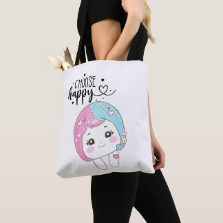 Bolsa Tote Cute Kawaii “Choose Happy” – Adorable Posi