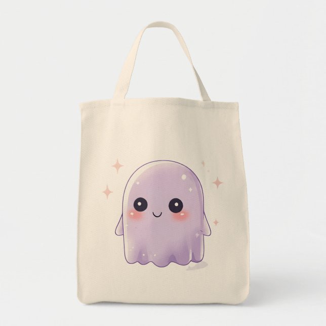 Bolsa Tote Cute Kawaii Ghost Grocery Bag | Halloween Bag (Frente)