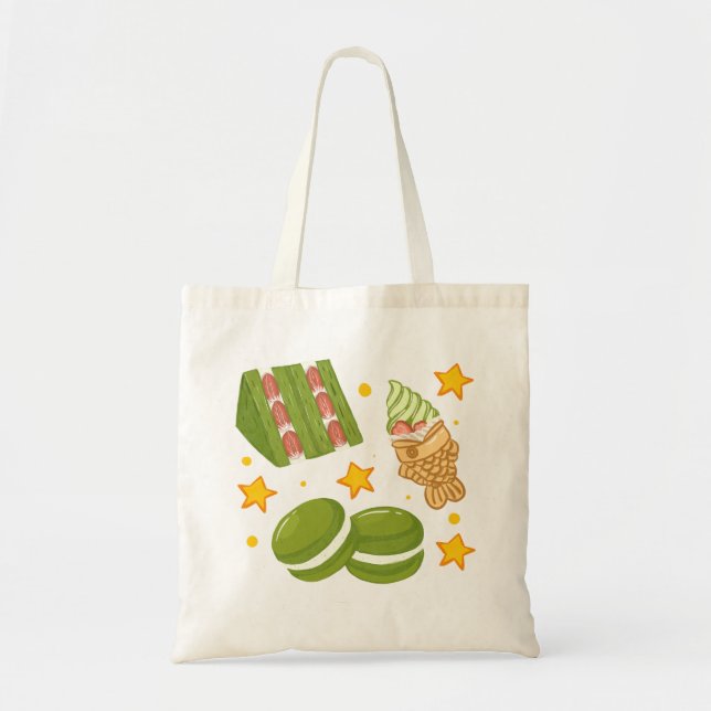Bolsa Tote Cute Kawaii Hand-Drawn Matcha Sweets (Frente)