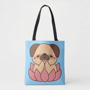 Bolsa Tote Cute Kawaii Meditating Pug Lotus Flower Zen Dog