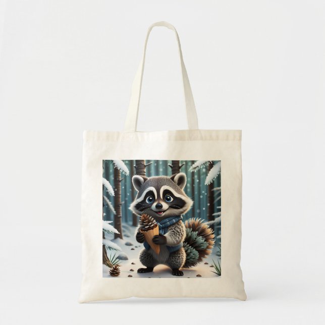 Bolsa Tote Cute Kawaii style Raccoon com pinho de creme de pi (Frente)