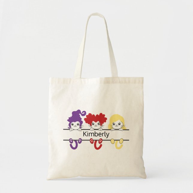 Bolsa Tote Cute Kawaii Witch Sisters Cats Name Monogram (Frente)
