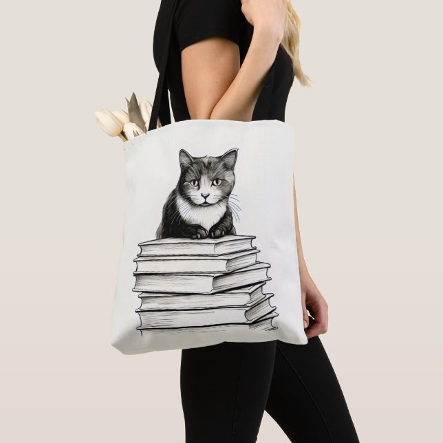 Bolsa Tote Cute Kitten em Livros (Close Up)