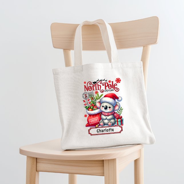 Bolsa Tote Cute Koala Chirstmas Nome Personalizado (Criador carregado)