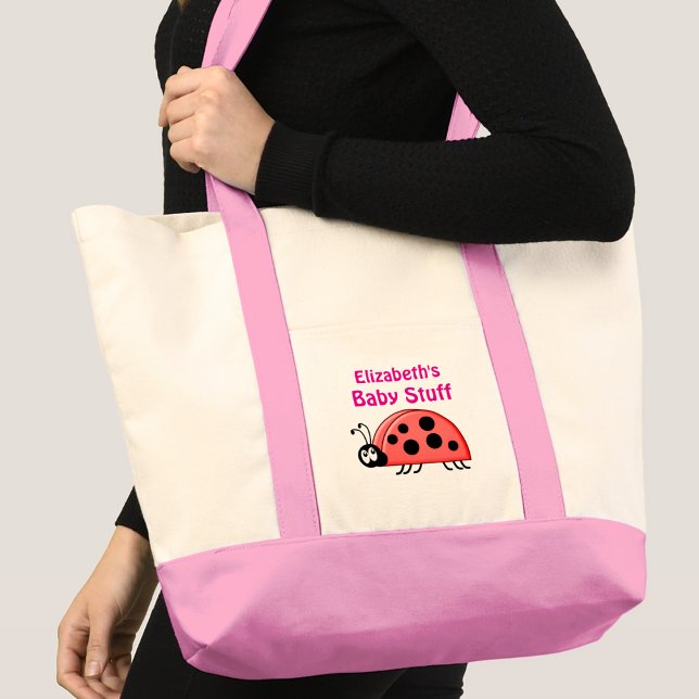 Bolsa Tote Cute ladybug baby stuff name black pink (Criador carregado)