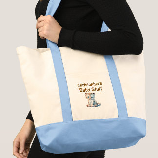 Bolsa Tote Cute leopard baby stuff name blue brown