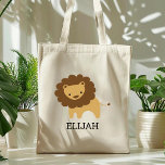 Bolsa Tote Cute Lion Kids' Personalized<br><div class="desc">This kids' tote bag for animal lovers features a cute illustration of a lion. Personalize it with your child's name in black letters. Makes a great book bag for boys or girls!</div>