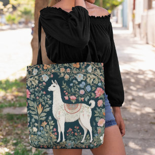 Bolsa Tote Cute Llama Elegant Floral