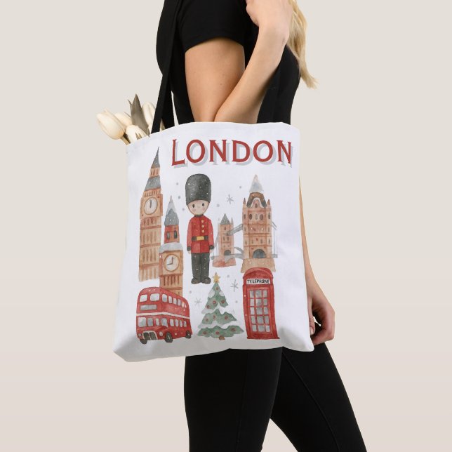 Bolsa Tote Cute London City British Guard, Big Ben & Red Bus (Close Up)