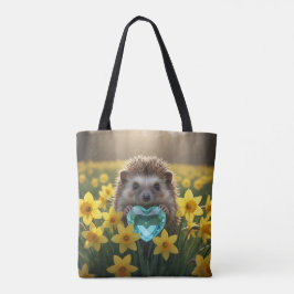 Bolsa Tote Cute March Hedgehog with Aquamarine Heart