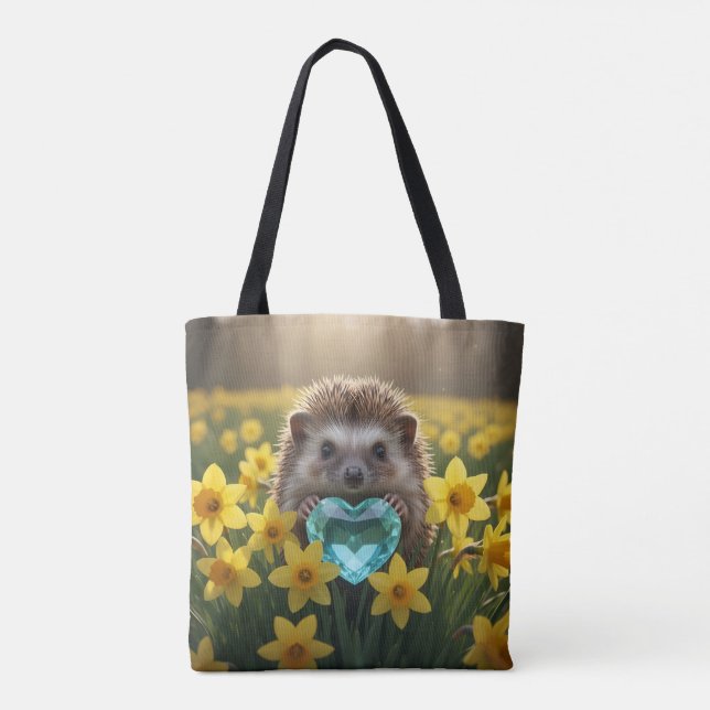 Bolsa Tote Cute March Hedgehog with Aquamarine Heart (Verso)
